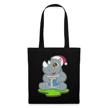 Nashorn Weihnachten Weihnachtsmütze - Stoffbeutel - Schwarz - Vorne