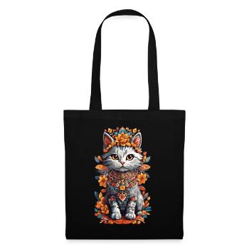 Mexikanische Kunst Niedliche Katze Katzen Dame - Stoffbeutel - Schwarz - Vorne