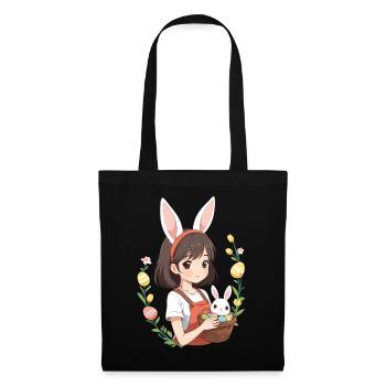 Anime Easter Kawaii Easter Bunny Manga Girl Otaku - Tote Bag - black - Front