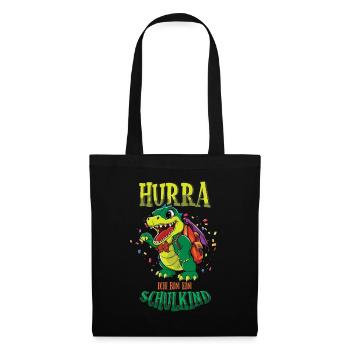 Hurra Ich Bin Ein Schulkind Dino Einschulung - Stoffbeutel - Schwarz - Vorne