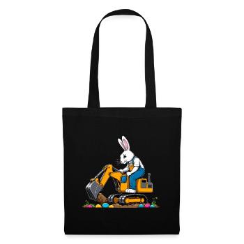 Osterhase Baggerfahrer Ostern Ostereier Lustiges - Stoffbeutel - Schwarz - Vorne