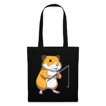 Hamster Angler Angelrute Angeln - Stoffbeutel - Schwarz - Vorne