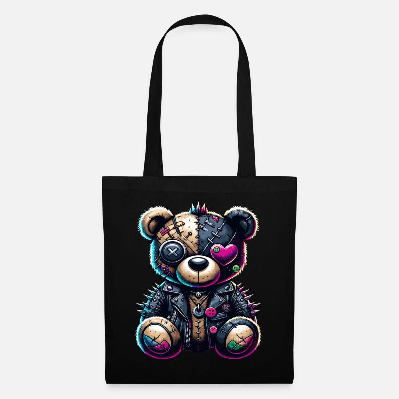 Punk Emo Plush Teddy Bear - Tote Bag - black