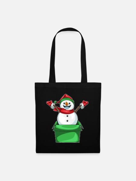 Schneemann Weihnachten Karton - Stoffbeutel - Schwarz