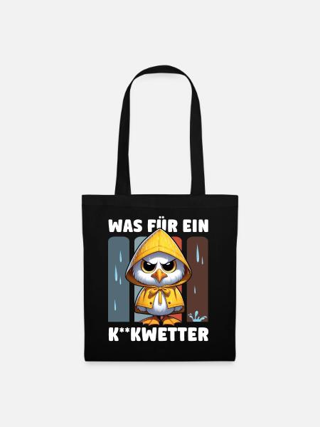 Lustige Möwe im Regencape "Was für ein Kackwetter" - Stoffbeutel - Schwarz
