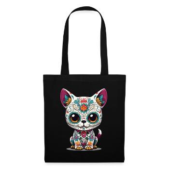 Chat Kawaii Emblématique Sugar Skull Mexique - Sac en tissu - noir - Devant