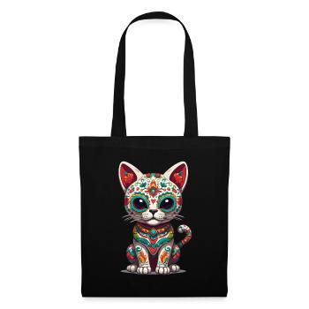 Chat Mexique Sugar Skull Iconique Streetwear - Sac en tissu - noir - Devant