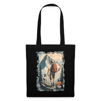 Hikers in the mountains with a dog | Illustration - Tote Bag - black - Front