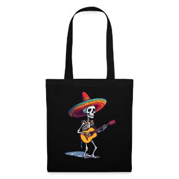 Guitariste squelette mariachi mexicain - Sac en tissu - noir - Devant