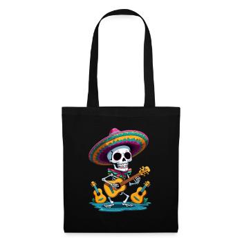 Skelett Mexikanischer Mariachi Gitarrenspieler - Stoffbeutel - Schwarz - Vorne