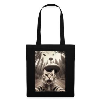 Funny Cat Selfie Alien Spaceship - Tote Bag - black - Front