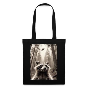Funny Raccoon Selfie Alien Spaceship - Tote Bag - black - Front