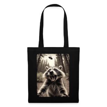 Funny Raccoon Selfie Alien Spaceship - Tote Bag - black - Front
