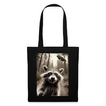 Funny Raccoon Selfie Alien Spaceship - Tote Bag - black - Front