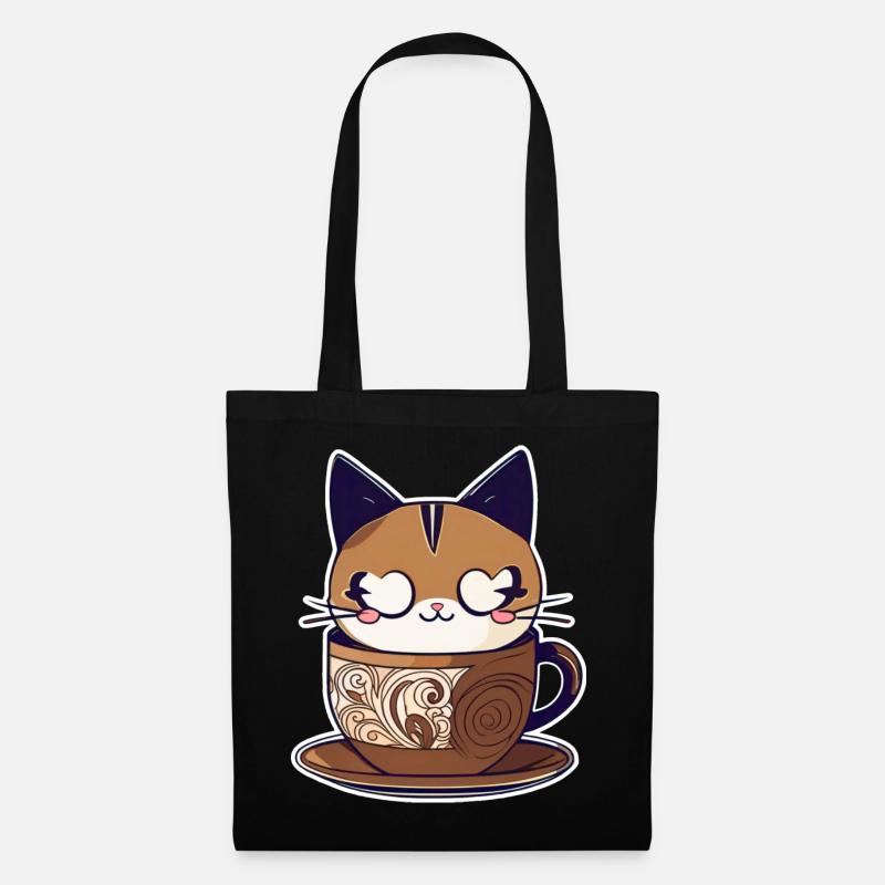 Chat de café mignon - Sac en tissu - noir