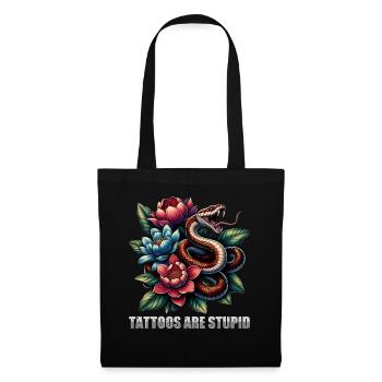 Tattoos Are Stupid Funny Anti Tattoo Snake Flowers - Tote Bag - black - Front