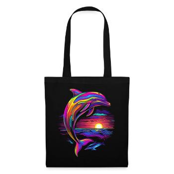 Dolphin Ocean Sea Creature Sunset Pop Art - Tote Bag - black - Front