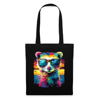 Frettchen Tierhalter Sonnenbrille Sonnenuntergang - Stoffbeutel - Schwarz - Vorne