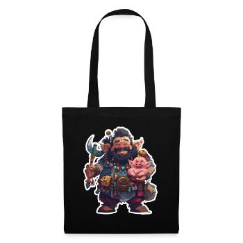 Guerrier nain sympathique avec cochon domestique - Sac en tissu - noir - Devant