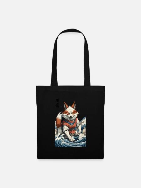Ukiyo-E Kunst Stil Japanische Kitsune Maske - Stoffbeutel - Schwarz