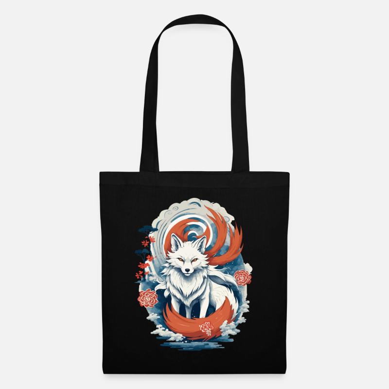Ukiyo-E Kunst Stil Japanische Kitsune Fuchs - Stoffbeutel - Schwarz