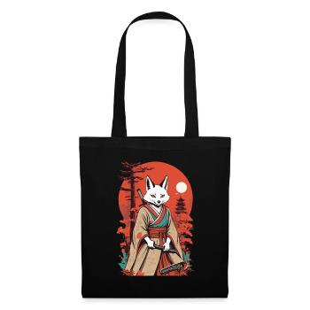Samurai Fuchs Japanische Kitsune Maske Design - Stoffbeutel - Schwarz - Vorne