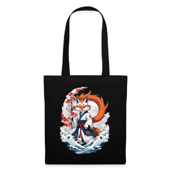 Ukiyo-E Style artistique japonais Kitsune Renard - Sac en tissu - noir - Devant