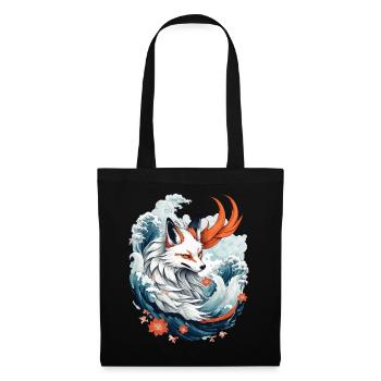Japanische Kitsune Fuchs Anime Kawaii Fuchsgeist - Stoffbeutel - Schwarz - Vorne