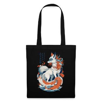 Vintage Ukiyo-E Kunst Japanische Kitsune Fuchs - Stoffbeutel - Schwarz - Vorne