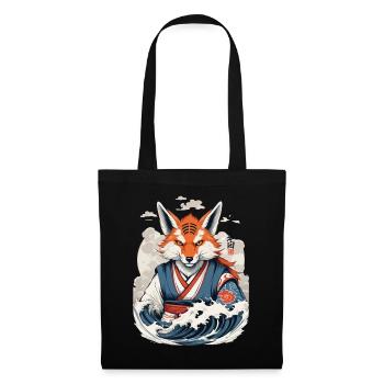 Vintage Ukiyo-E Kunst Japanische Kitsune Fuchs - Stoffbeutel - Schwarz - Vorne