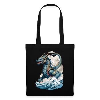 Vintage Ukiyo-E Kunst Japanischer Drache Design - Stoffbeutel - Schwarz - Vorne