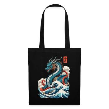 Vintage Ukiyo-E Kunst Japanischer Drache Design - Stoffbeutel - Schwarz - Vorne