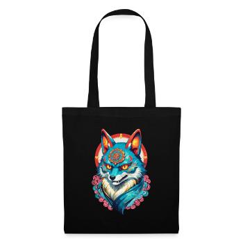 Masque Kitsune Japonais Anime Kawaii Renard Fantôme - Sac en tissu - noir - Devant
