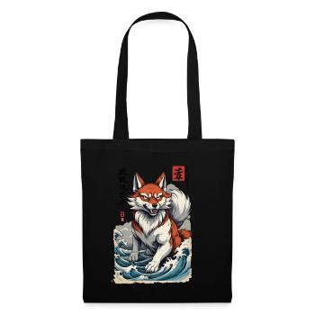 Vintage Ukiyo-E Stil Japanische Kitsune Fuchs - Stoffbeutel - Schwarz - Vorne