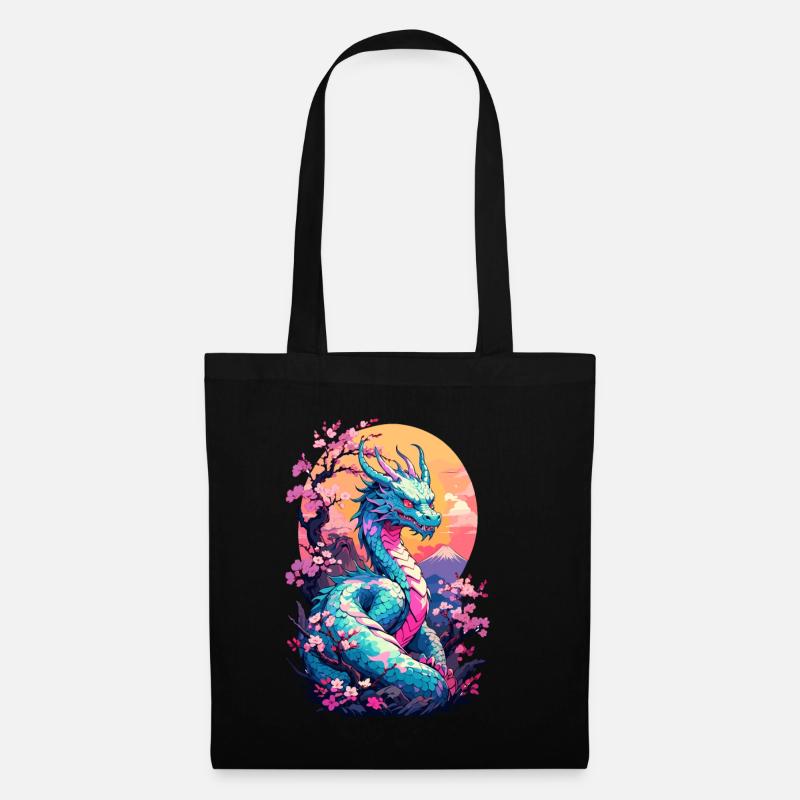 Drachen Anime Fan Japanischer Drache Vintage - Stoffbeutel - Schwarz