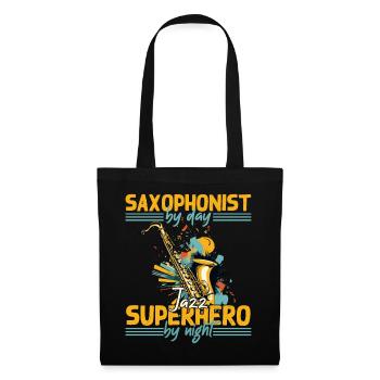 Conception de super-héros de saxophone amusant pour la musique jazz - Sac en tissu - noir - Devant