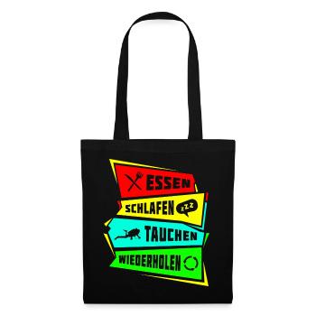 Essen Schlafen Tauchen wiederholen - Stoffbeutel - Schwarz - Vorne