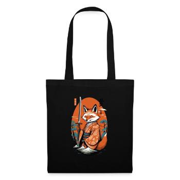 Kitsune Samurai Fox Vintage Ukiyo-e Style - Tote Bag - black - Front