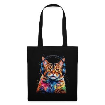 Casque de chat coloré drôle animal design imprimé - Sac en tissu - noir - Devant