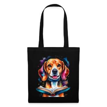 Beagle Reading Book Dog Funny Animal Design Print - Tote Bag - black - Front