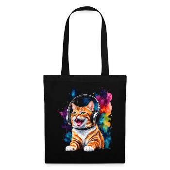 Casque de chat coloré drôle animal design imprimé - Sac en tissu - noir - Devant