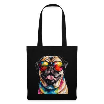 Pug Sunglasses Dog Colorful Funny Design Print - Tote Bag - black - Front