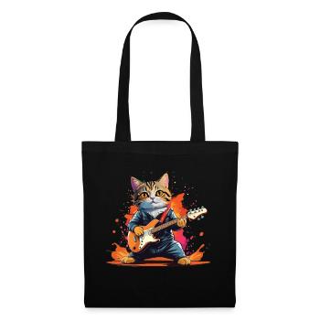 Chat De Dessin Animé Joue Des Instruments De Guitare Rock Mignon - Sac en tissu - noir - Devant