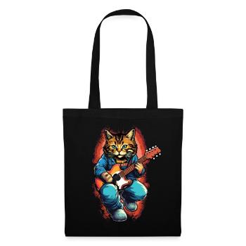 Kawaii Katze Spielt Gitarre Instrumente Rock Niedlich - Stoffbeutel - Schwarz - Vorne