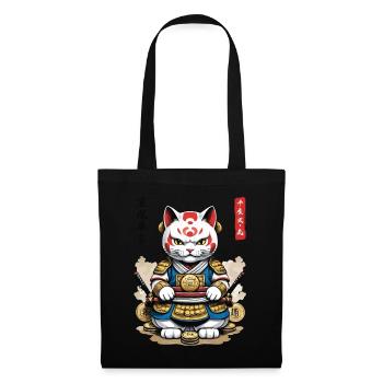 Samurai Katze in Ästhetischem Japan Style - Stoffbeutel - Schwarz - Vorne