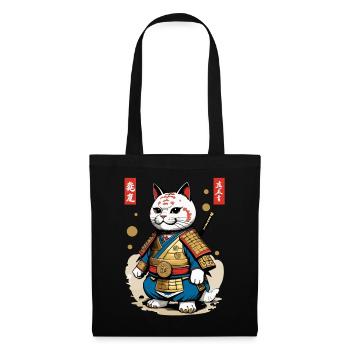 Samurai Katze im Ästhetischen Japan Stil - Stoffbeutel - Schwarz - Vorne