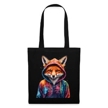 Fuchs Hoodie Bunt Lustig Tier Design Print - Stoffbeutel - Schwarz - Vorne