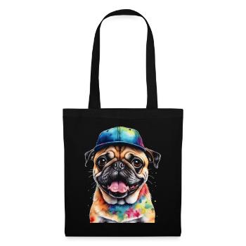 Pug Snapback Cap Dog Colorful Funny Design Print - Tote Bag - black - Front