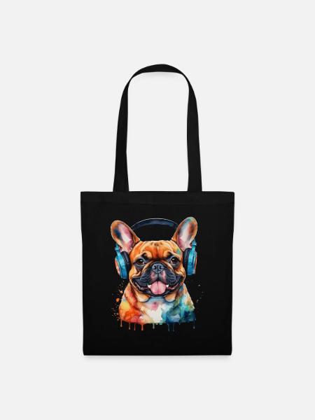 Französische Bulldogge Kopfhörer Frenchie Hund - Stoffbeutel - Schwarz