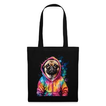 Pug Hoodie Dog Colorful Funny Animal Design Print - Tote Bag - black - Front